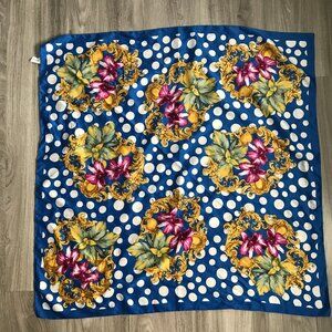 BERKSHIRE WOMENS SCARF SQUARE BKUE POLKA DOT FLORAL MOTIF